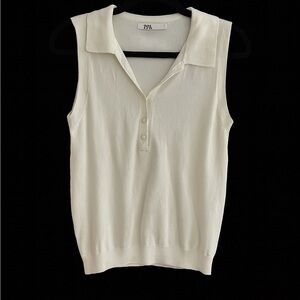 ZARA Sleeveless Knit Polo Top | Size: Small (EUR S / USA S / MEX 26) | White